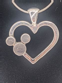 Disney Inspired Mickey Heart Pendant Necklace Sterling Silver 925 Italy Chain 6.7g