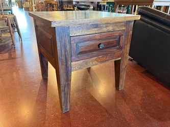 Rustic Solid Wood End Table with Single Drawer