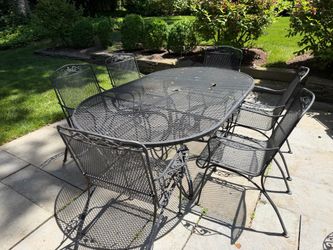 Vintage Iron Outdoor Dining Set Dining Table, 6 Chairs  Table 42w x 6ft x 28h  Chairs 25w