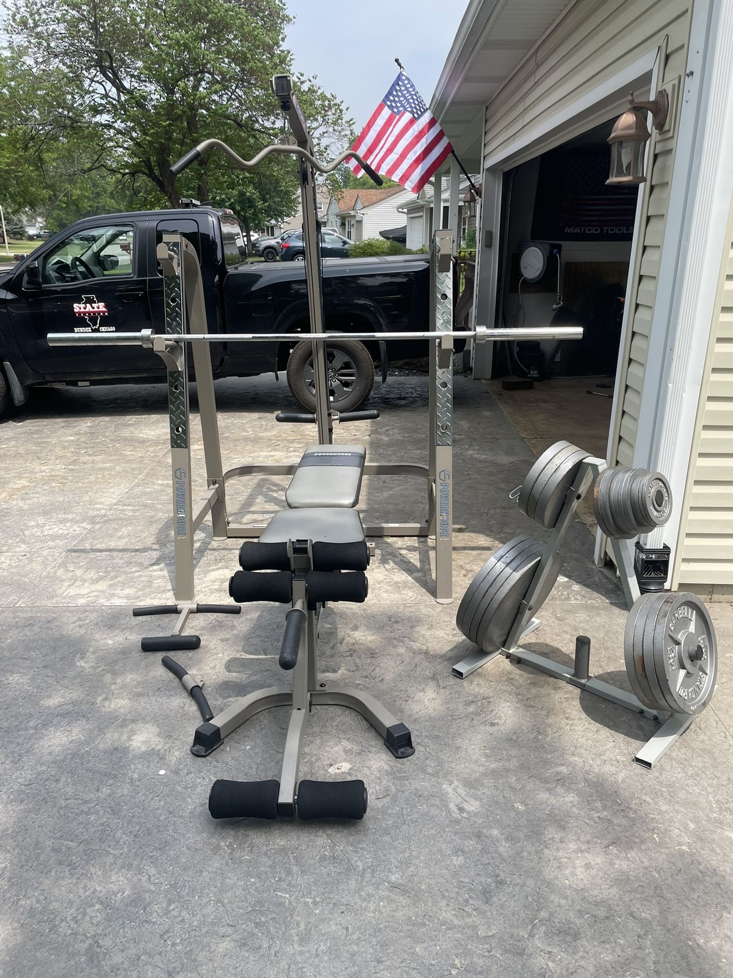 OFFER 485 LB Olympic Plates gym set rack bench