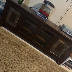 Beautiful dark wood and stone console table! Excellent condition! 
