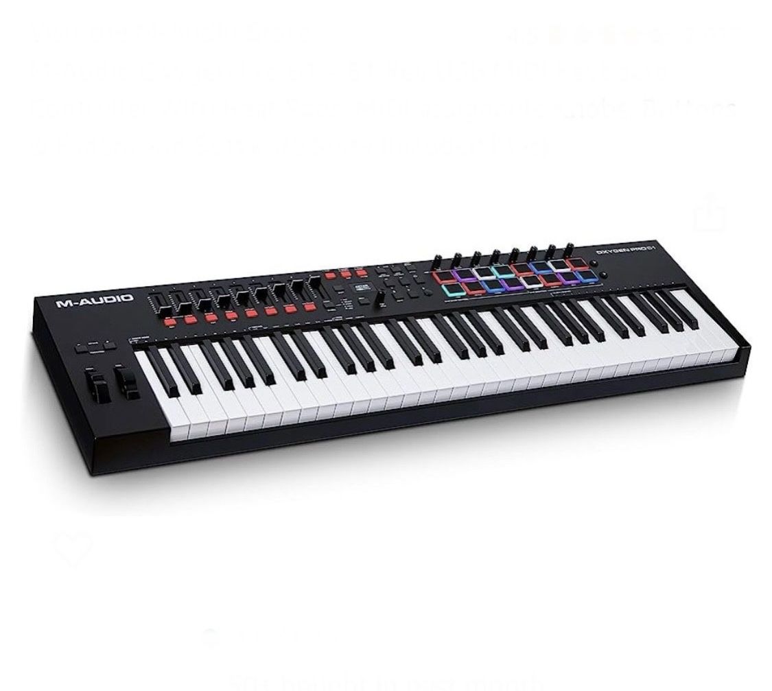 M-Audio Oxygen Pro 61 - 61 Key USB MIDI Keyboard Controller With Beat Pads, MIDI assignable Knobs, Buttons & Faders and Software Suite Included, black