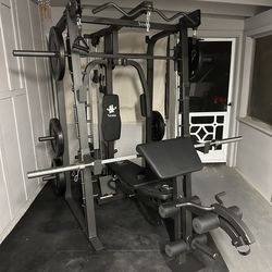Vesta Fitness Smith Machine 2001 w/Bench Attachment | 230lb Bumpers Weights | 7ft Olympic Bar | Fitness | Gym Equipment | FREE DELIVERY & INSTALL🚚