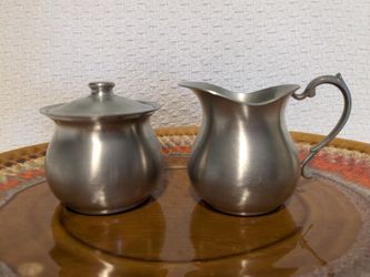 VTG PEWTER WEB SUGAR AND CREAMER SET
