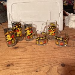 6 Various PAC Man Glasses Mint Cond 