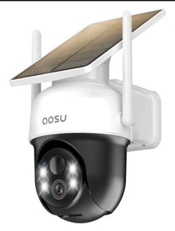 AOSU Solar Camera Security Outdoor - 100% Wire-Free Security Cameras Wireless Outdoor for Home Surveillance with Fixed Solar Panel, 360° Panoramic Vie