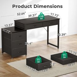 Computer Desk with 5 Drawers, 53 Inch Office Desk with Printer, Reversible Gaming Desk for Home , Writing Table Desk with Headphone Hook for Storage, 