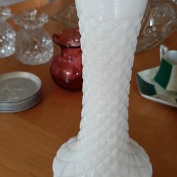 Tall White 9 inch Milk Glass Flower Vase