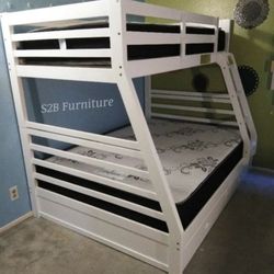 Twin Full White Bunkbed With Ortho Mattress Included 