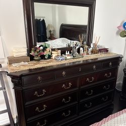 Dark Italian Wood Mirror And Cabinet Set