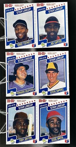 1987 M&M's Star Lineup Uncut. NM/M Kirby Puckett, Tony Gwynn, Ozzie Smith
