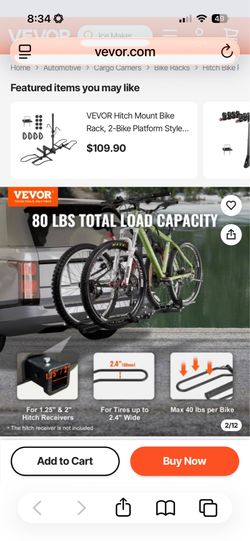 vevor 2 bike 2” receiver mount bike rack