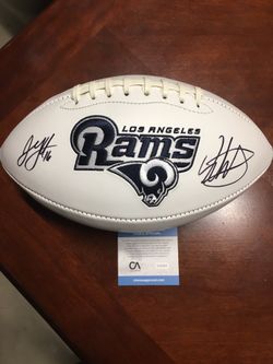 Jered Goff and Todd Gurley Autographed L. A. Rams logo Football with COA