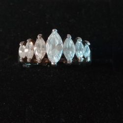 Vintage 7 Marquee CZ Ring Marked 925