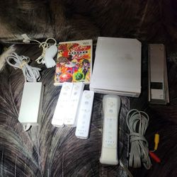 Nintendo Wii W Cords And Accessories  4 Remotes and Game "Works " Missing Sensor Bar"