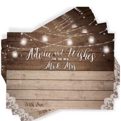 50 Rustic Wedding Advice Cards & Well Wishes for Bride & Groom Guest Book Wood Mason Jar Decor ~ NEW