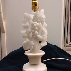 Carved Grapes, Leaves And Bird Alabaster Lamp 