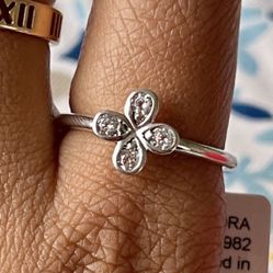 Pandora Solid Sterling Silver Four Leaf Flower Ring Size 7.5