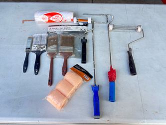 Painting Supplies Lot – Brushes, Rollers, Frames & Roller Covers