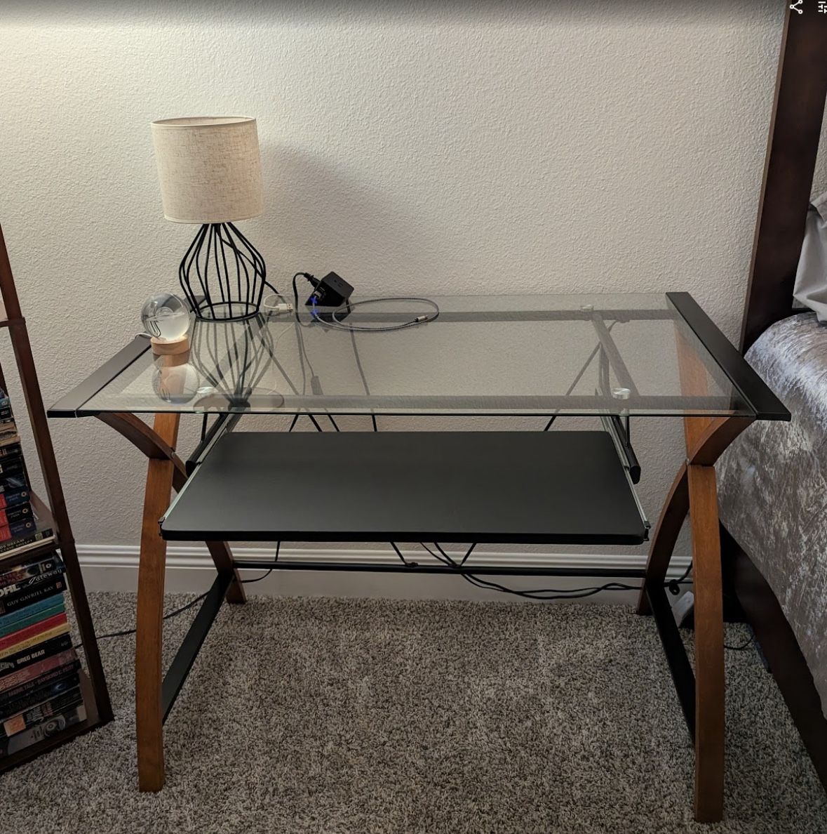 Glass Computer Desk with sliding keyboard drawer
