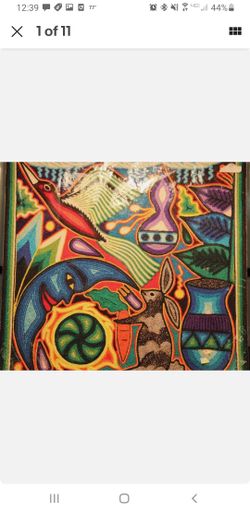Huichol / Tepehuano 12x12" Yarn Painting Mexican Folk Art Arte Tepehuano VINTAGE