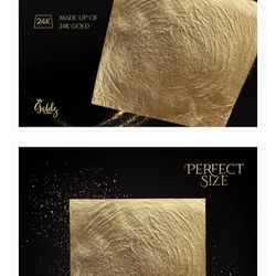 24 Karat edible gold leaf, BIG 12 gold leaf Sheets, gold leaf, BIG Size 10cm x 10cm, Genuine for | Art | Food | Steak | Desert | Beauty - Made with GO