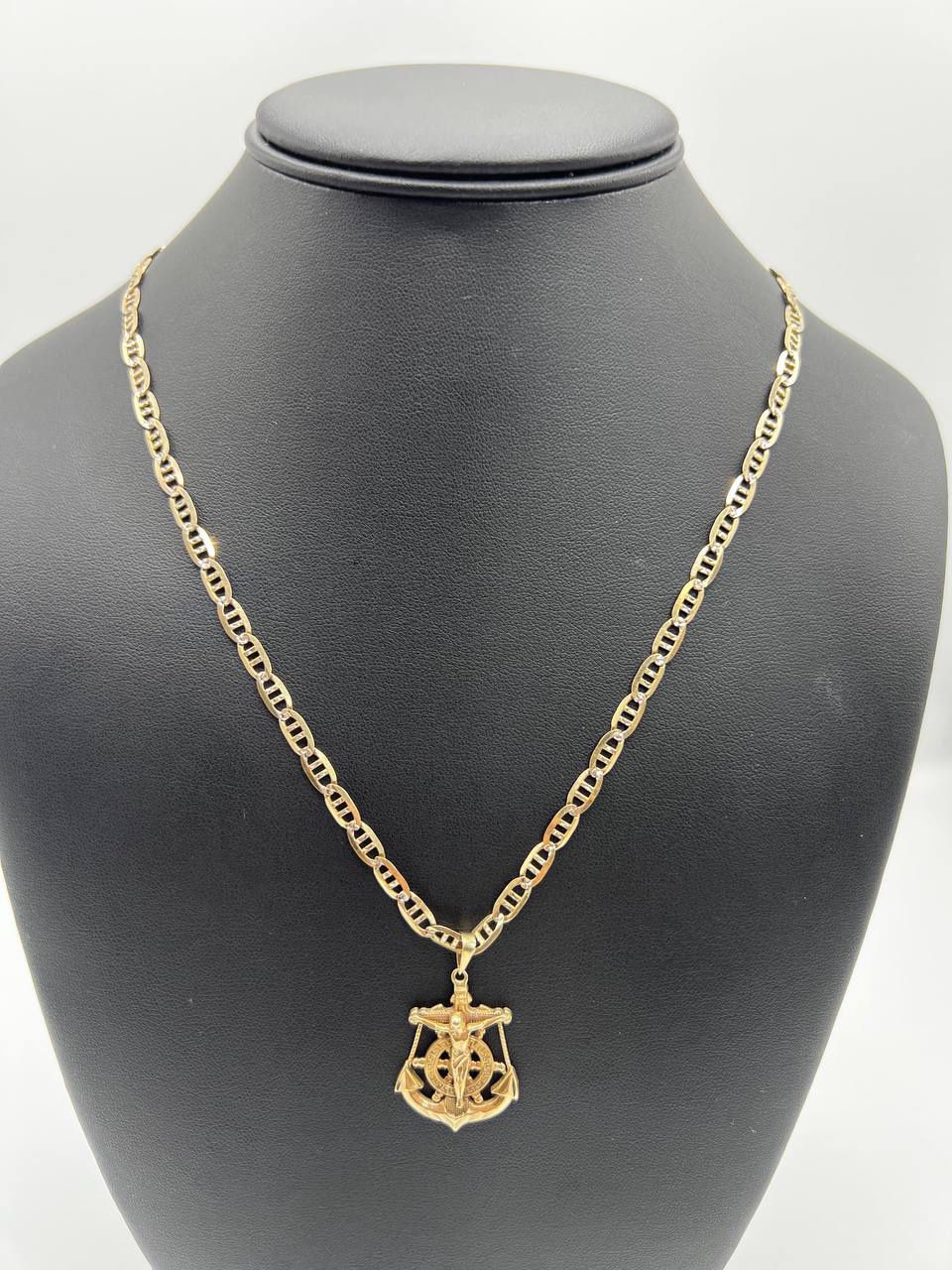 10k solid gold Mariner necklace chain with Jesus on anchor pendant made of 10k solid gold