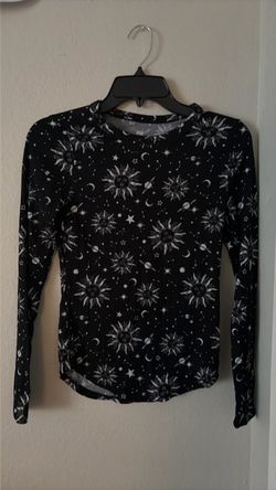 Black Celestial Print Long Sleeve Top