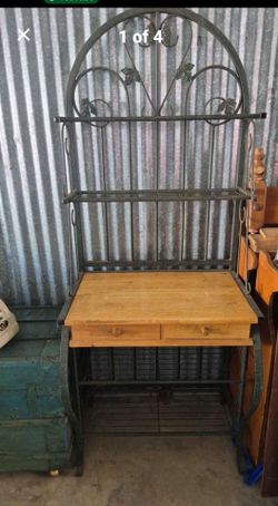 Vintage bakers rack. Wood and iron. Local delivery available for a fee