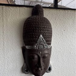 Buddha Head for Wall.  3’ H X 18” W.  Carved Wood 