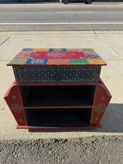 Vintage Indian Hand Painted Ancient Side Table 