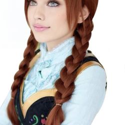 Girls Long Braided / Wavy Auburn Wig 22-inch Synthetic Anna Frozen/Ariel Mermaid