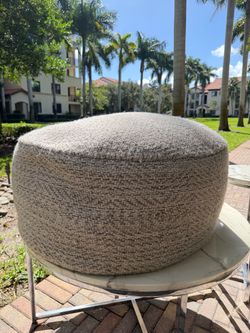 Round Woven Fabric Pouf Ottoman