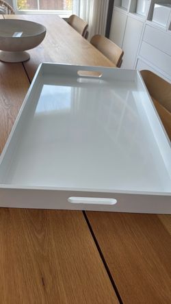 Large White Lacquer Serving Tray with Handles