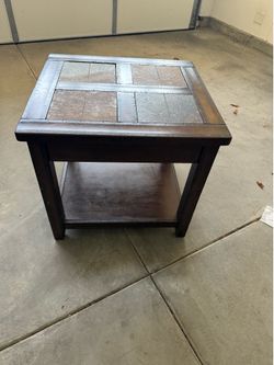 Mission-Style End Table with Slate Tile Top
