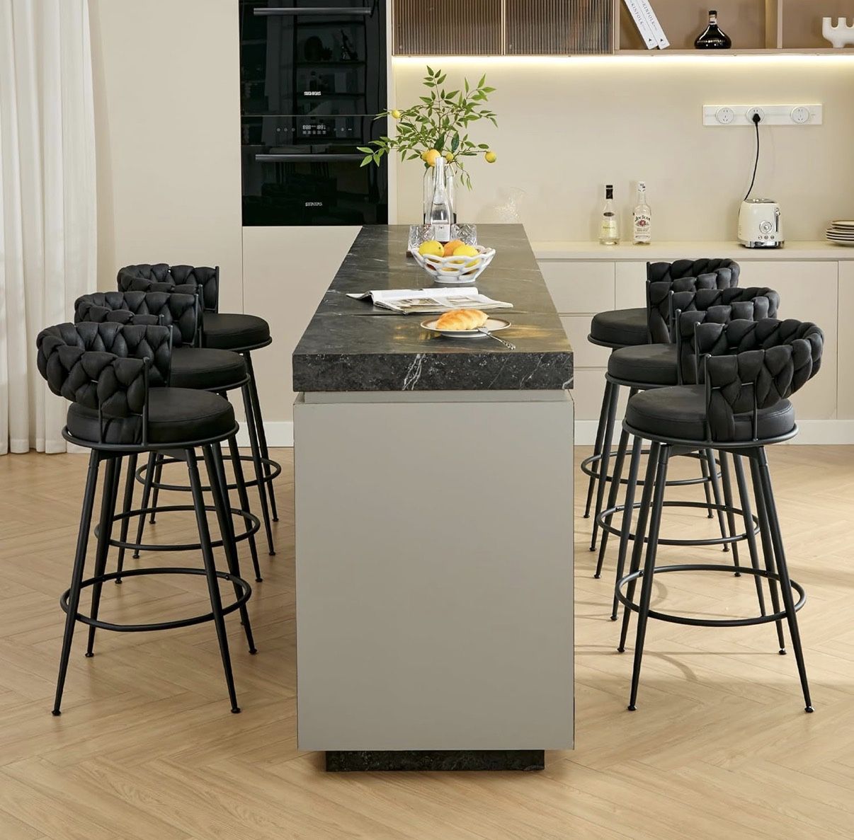 Stunning Modern Black Suede Counter / Bar Chairs