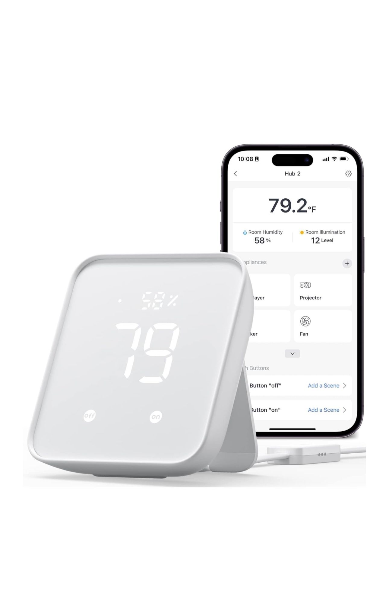 SwitchBot Hub 2 (2nd Gen), work as a WiFi Thermometer Hygrometer, IR Remote Control, Smart Remote and Light Sensor, Link SwitchBot to Wi Fi (Support 2