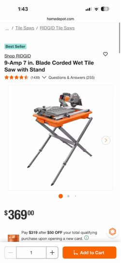 Shop RIDGID 9-Amp 7 in. Blade Corded Wet Tile Saw with Stand