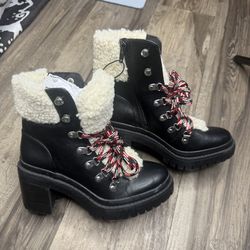 Universal Thread Black Lace-Up Boots with Red Accents