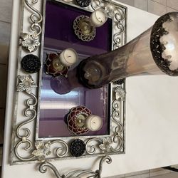 Tray / Candle Holders And Vase