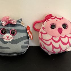 SQUISHY BEANIE TY CLIP ONS  KIKI THE  & PINKY THE OWL  !!  BRAND NEW!! BOTH FOR $5 !!