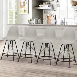 Bar Stools Set of 4 Swivel Bar Stool Counter Height Stools Barstools with Plastic Backs & Metal Base (Swivel 30 inch, Grey)