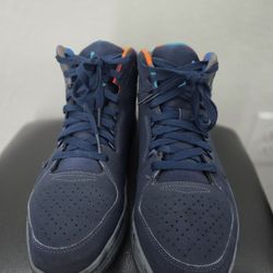 Navy and orange Jordan 1 mid retro trainers #basketball