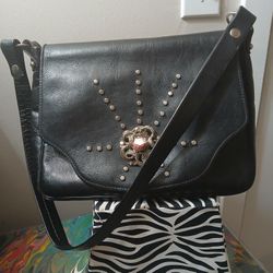 Black Leather Kitty Doughnut shoulder  Bag