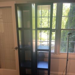 Two heavy-duty black bookshelves 