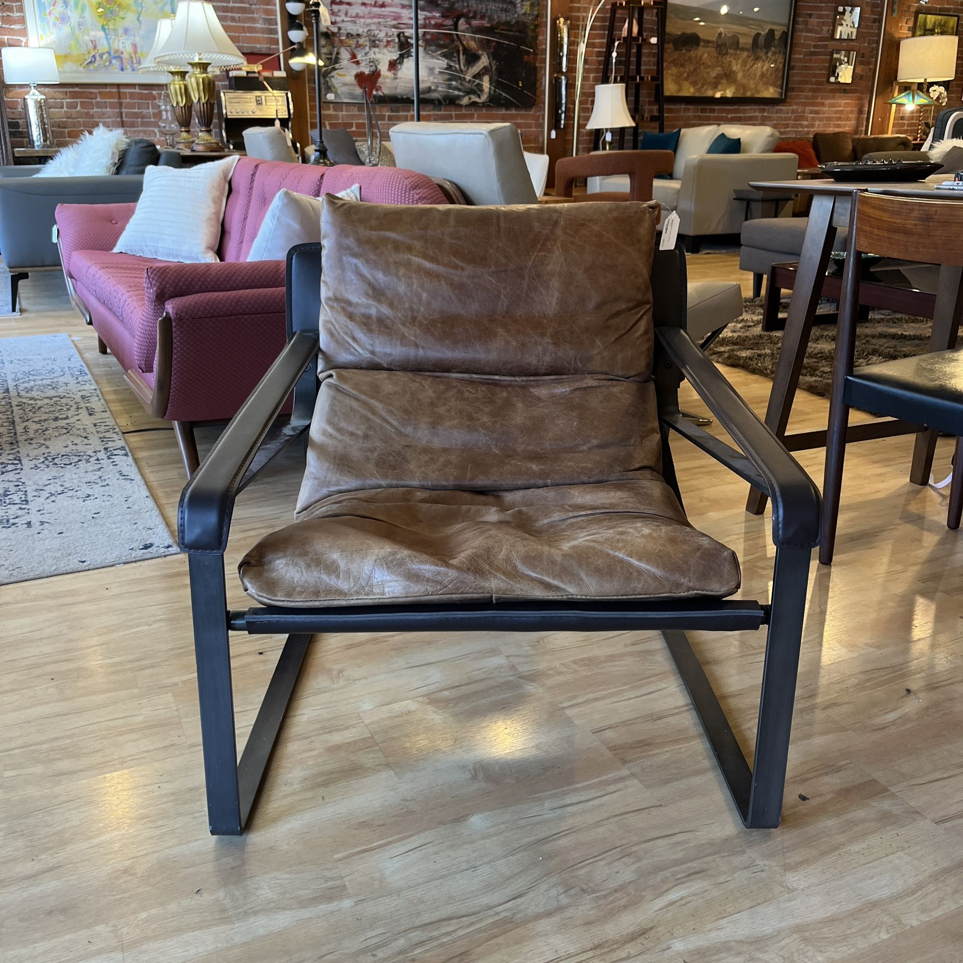 Metal Frame Leather Sprawl Armchair