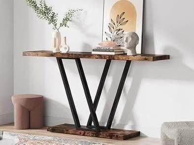 New 43.3"Console table, Hallway Table Industrial Display Shelf for Entry Way, Brown