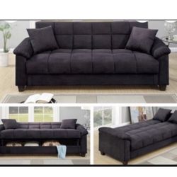 Sofa Convert Bed W/ Storage Space 87”x36”x36”H(up) 87”x45”x19H” (flat)