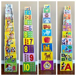 WALT DISNEY Cardboard Stacking Nesting Box-full set 10 Educational ABC 123-EXCEL