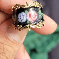 enameled sterling silver and gold plated ring size 6.5
